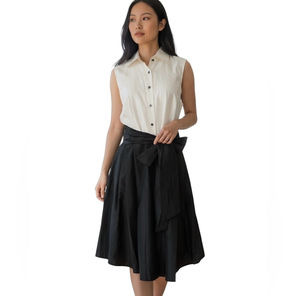Neiman Marcus Exclusive Women’s Silk Two-Tone Taffeta Sleeveless Shirt Dress 16 - Picture 2 of 8